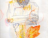 female figure, pencil drawing, rice paper, monoprint