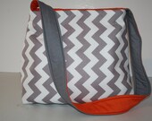 Diaper Bag Book Purse Tote Shoulder Bag Handbag  Hobo MARKET BAG lots of pkts Grey Chevron Stripe Orange / Messenger strap XcessRize Designs