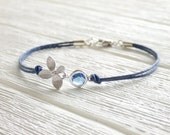 Midnight Bloom Jewelry Bracelet, September Birthdays, Sapphire, Navy Blue, Silver Plated, Under 25