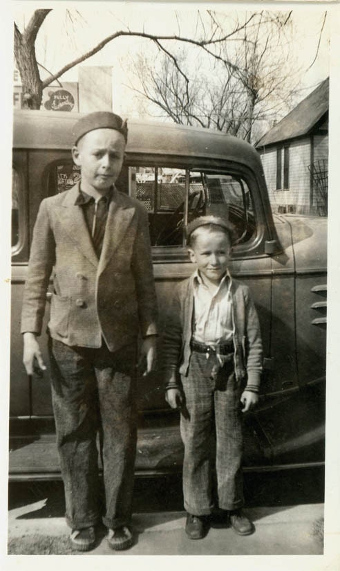 1940s Brothers Petey and Scooter in Caps always up to horse play
