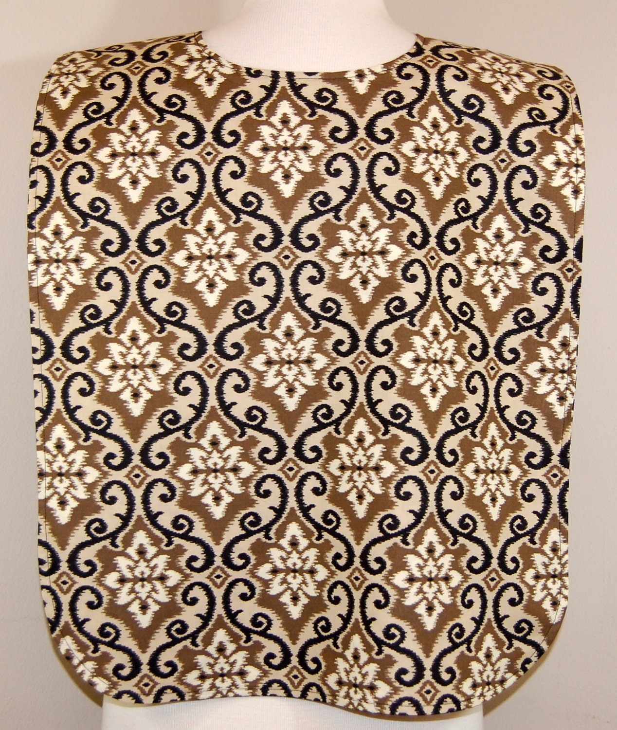 Adult Rib Bib/Clothing Protector/Crumb Catcher/Make-up Bib, Long Length:  Tan, Black,White Geometric Designs- Ready to Ship