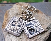 Zentangle Coffee Cup Photo Transfer Silver Earrings, PMC Artisan Jewelry