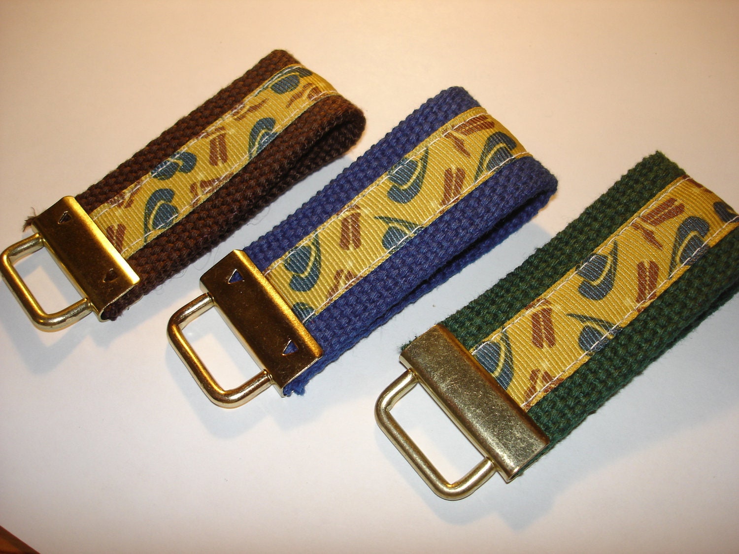 You Pick One   Mini Key Fob    ribbon / fabric on heavy cotton webbing