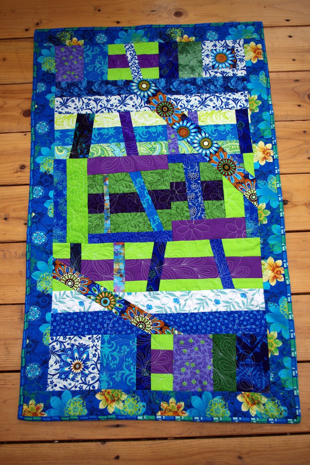 Modern Blue Green Purple Art Quilt Wall Hanging
