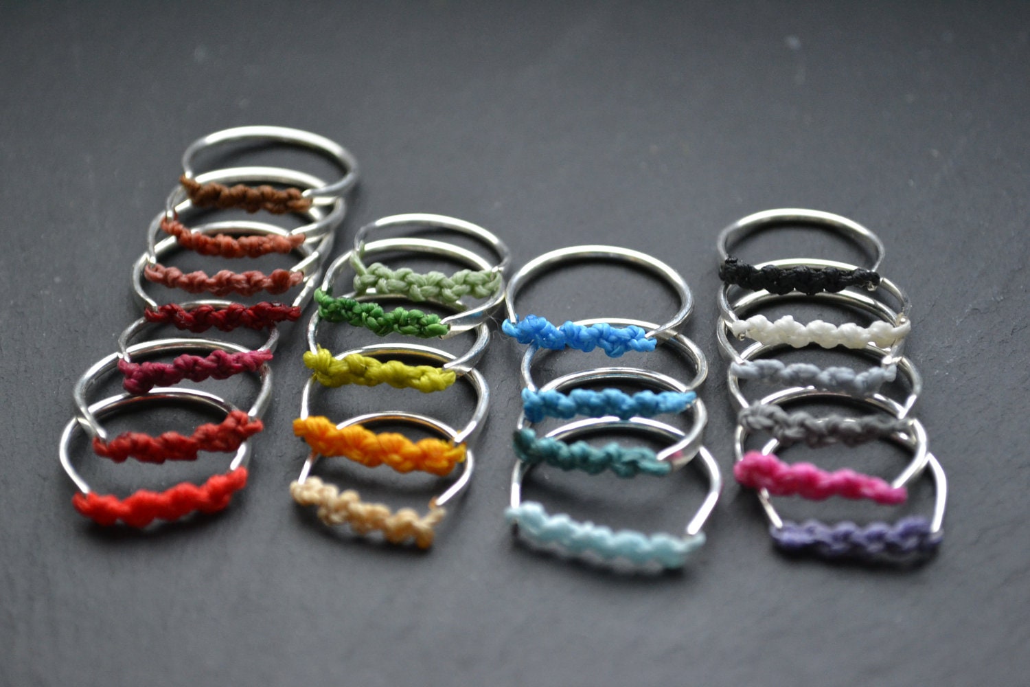 Back to roots Macrame and silver stacking rings, set of three, freeshippingfrance