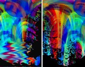 Artist Made Cotton Fabric 6 Square Panels Landscape Aurora Borealis Fiber Art