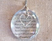 Let love and faithfulness never leave you, bind them around your neck...Large Hand Soldered Glass Pendant