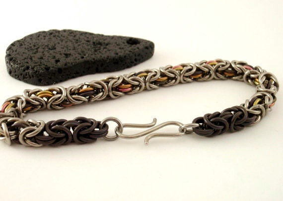 Niobium Beyond Basic Byzantine Chainmaille Bracelet - Muted Grand Style and Hypo Allergenic