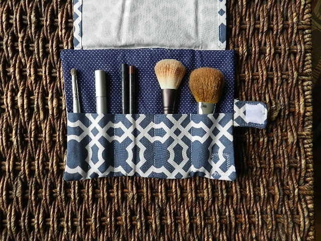 Make Up Brush Case/Wallet/Roll with Monogram A Great Bridesmaid Gift - Choose from 20 fabric choices organic cotton fabrics