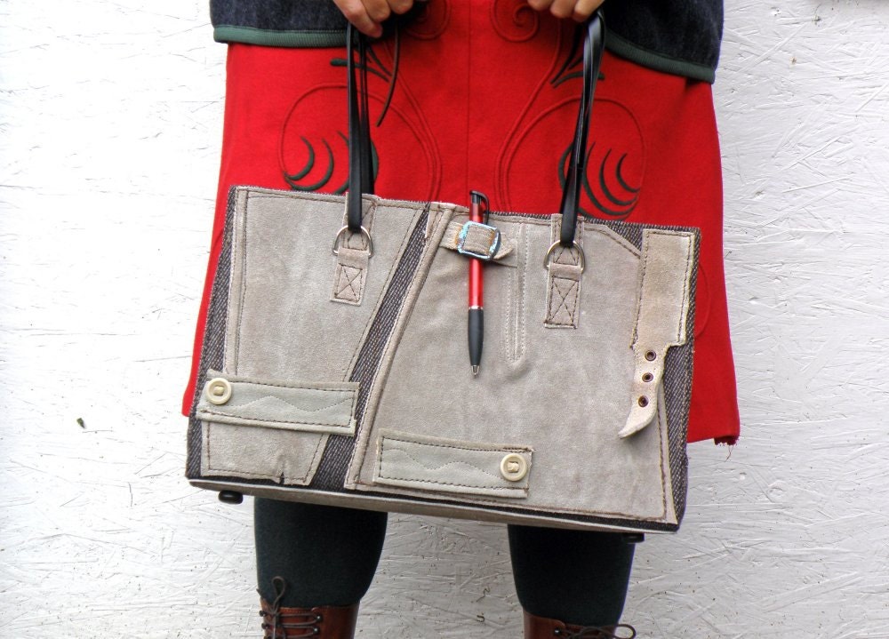 Unique Recycled Leather Bag. Gray Leather Shoulder Bag. Leather Handbag. Leather Purse. Women's Bag. Vintage German leather Lederhosen
