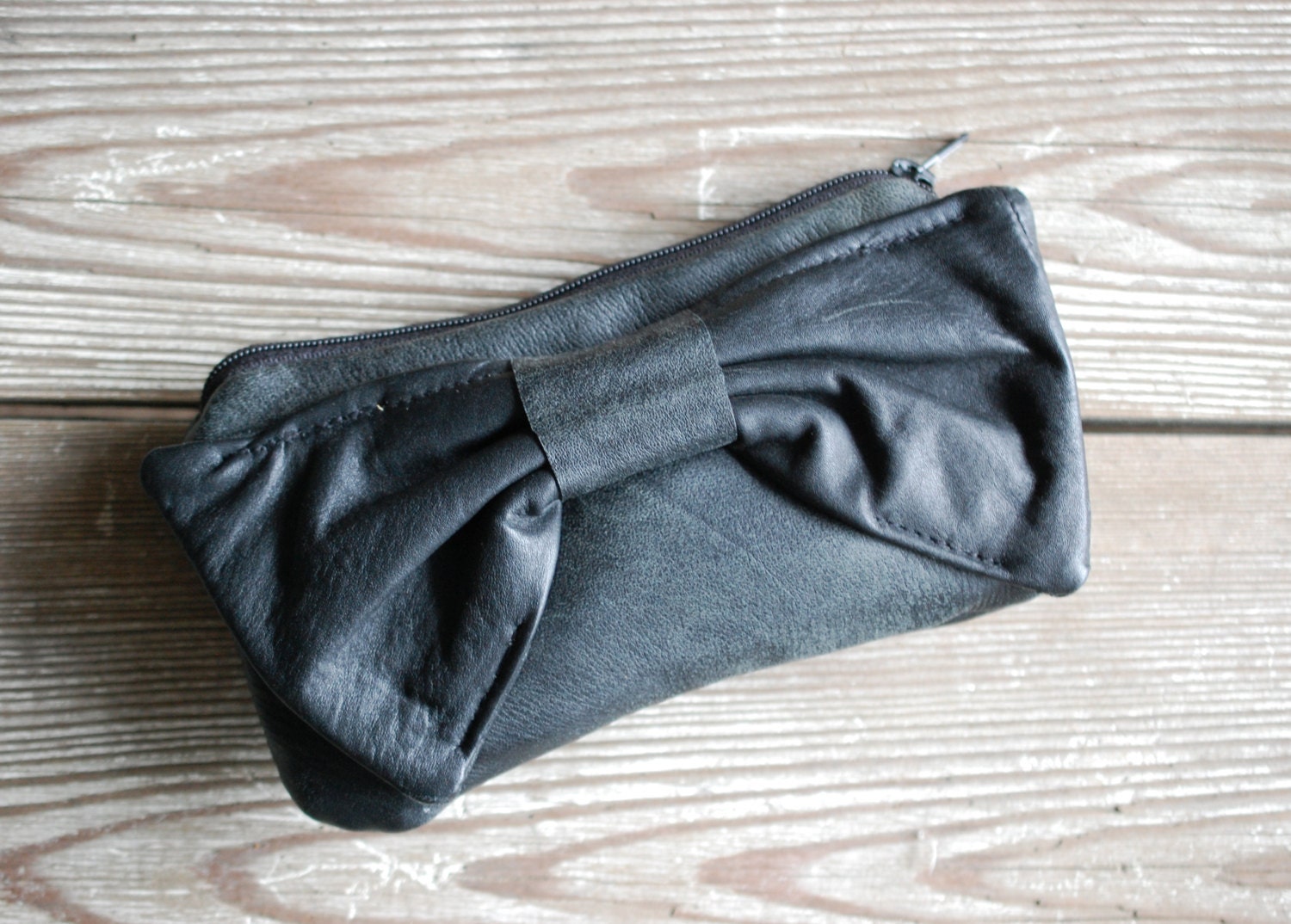 Black Leather Bow Clutch