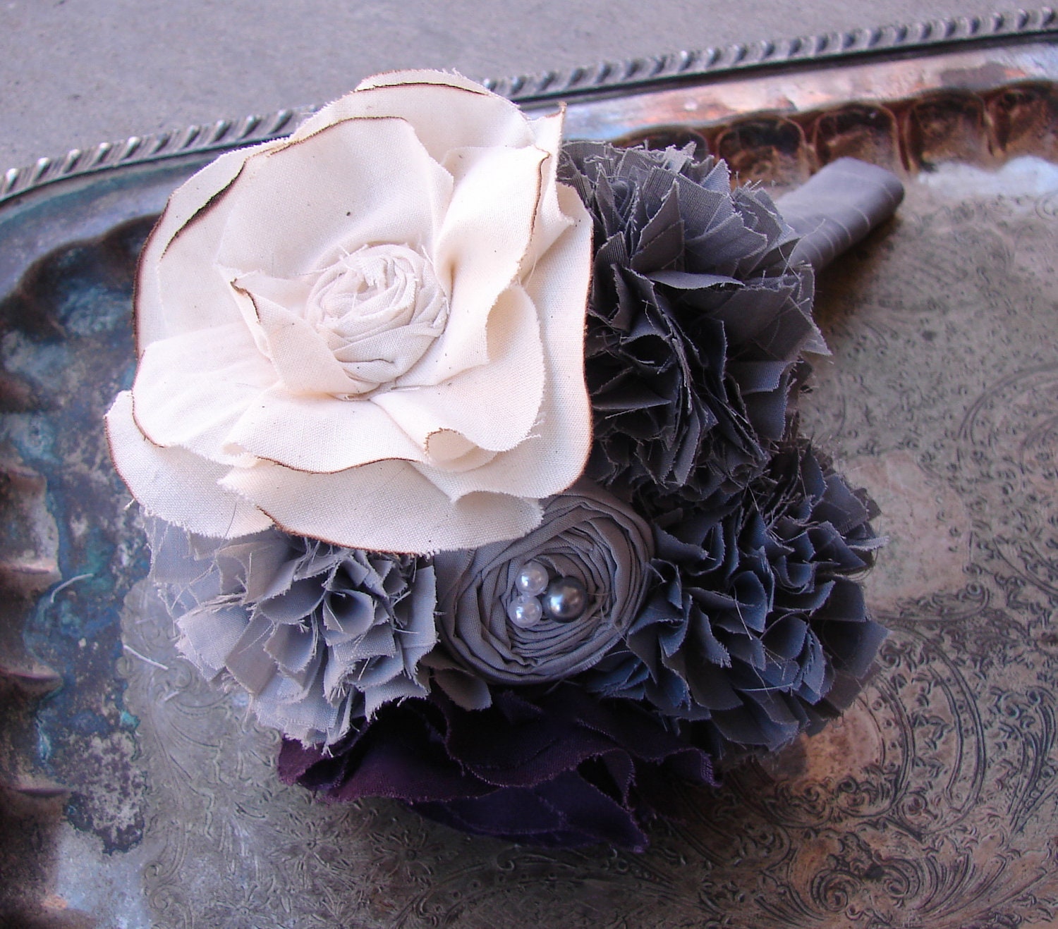 Fabric Flower Bouquet - Fabric Bouquet, Fabric Flower, Wedding, Bouquet - Bridal Bouquet