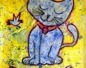 Happy Cat Number 1, 16x20 original acrylic painting on canvas