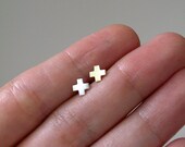 Safety First - little red cross sterling silver and brass jewelry stud earrings