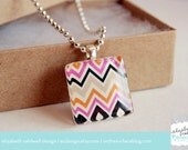 Chevron Glass Tile Pendant Necklace