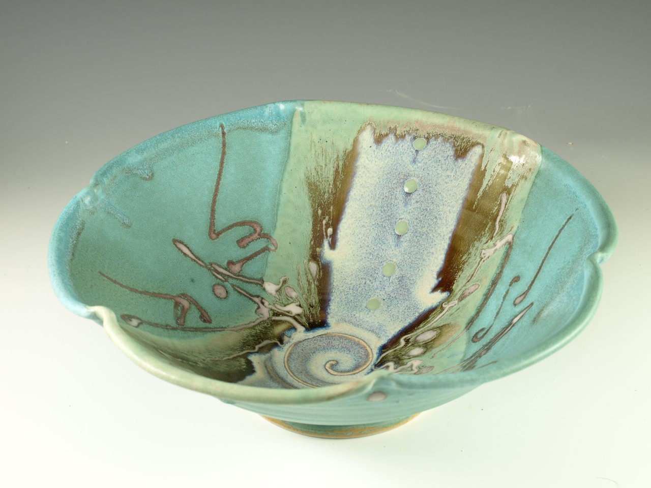 Handmade serving bowl in turquoise blue wheel thrown pottery serving bowl - Hodakapottery