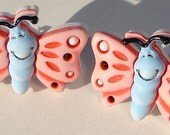 smiling pink and blue butterfly pierced post hand made earrings