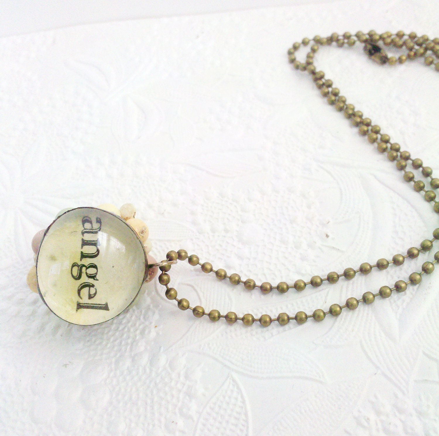 Soldered Bauble Angel Necklace, Vintage Assemblage Pendant, Pastel Beaded Pendant, Shabby Chic Necklace, Gift for Bridesmaids, Angel Cha