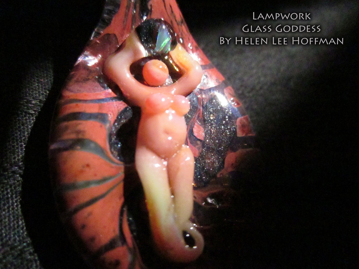 GODDESS Pendant  EARTH Mama Lampwork 3D Glass Lady Earhtones with Opal Gemstone Signed Focal Art Bead Made with Love by Helen Hoffman