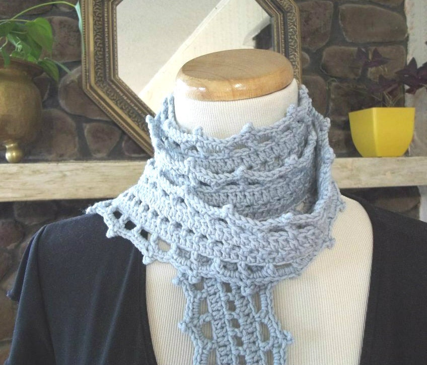Lace Scarf Crocheted in Extra Fine Merino Wool