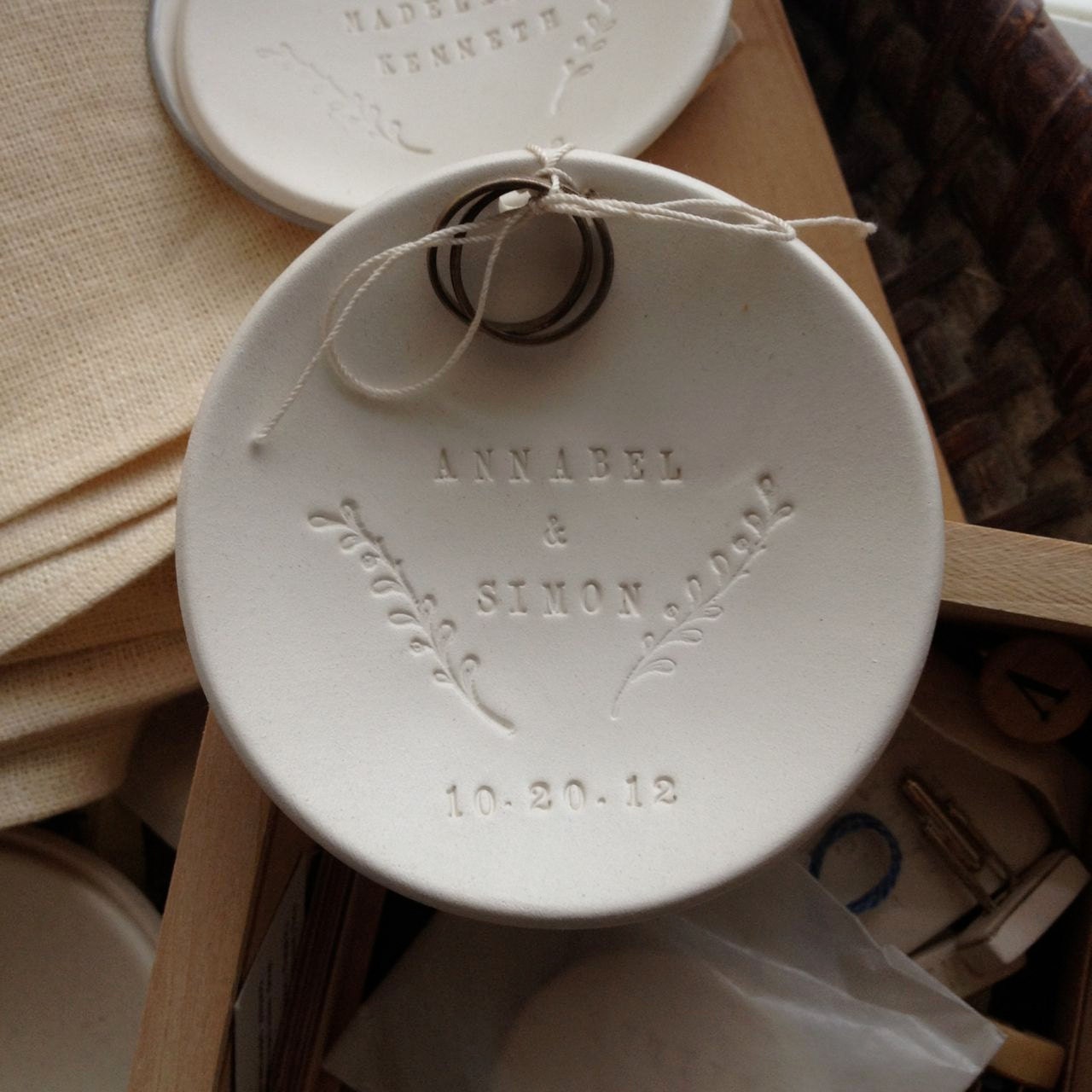wedding ring dish CUSTOM Ring Bearer Bowl- vintage vine design-  personalized ring pillow alternative with names or words