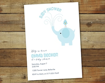 elephant baby shower invitation, printable, baby boy