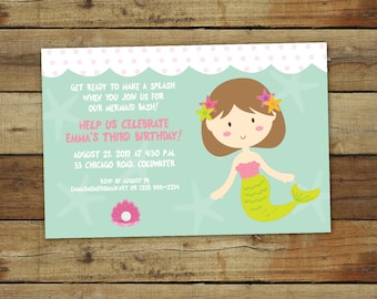 mermaid birthday party invitation - sweet little mermaid
