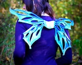 Leather Fairy Wings In Gradiant Blues - Faerie Costume Halloween Masquerade