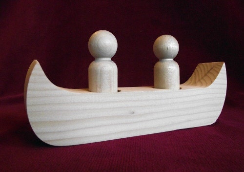 Canoe with 2 Peg Dolls, Unfinished Pine Canoe and Hardwood Peg Dolls