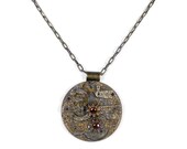 Steampunk Jewelry Necklace Vintage Grunge Etched Pocket Watch Topaz Swarovski Wedding Anniversary GORGEOUS - Steampunk Jewelry by edmdesigns