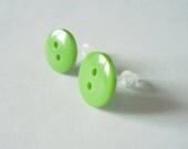 Green Buttons Shiny Stud Earrings Metal Free Plastic Posts Hypoallergenic for Sensitive Ears
