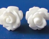 Wedding White Stud Earrings Opaque Rose Flowers- Your Choice of Hypoallergenic Posts