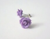 Purple Stud Earrings Opaque Rose Flowers - Your Choice of Hypoallergenic Posts