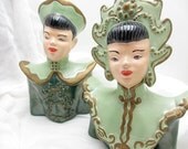 Handpainted vintage pair of figurines for decoration or bookends