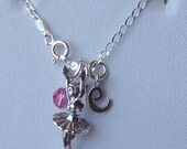 Sterling Silver Ballerina Ballet Initial Birthstone Necklace, Ballet Necklace,Recital Gifts Necklace, Dancer, Dance Jewelry