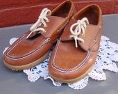 Vintage Brown Leather Boating Shoes - Womens Size 7