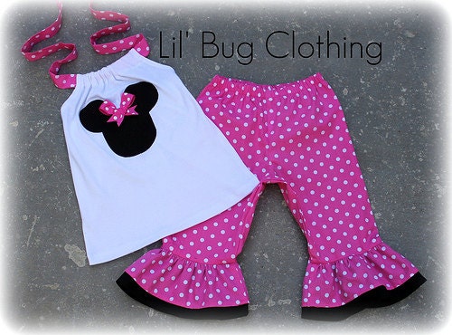 Custom Pink Minnie Capri halter Disney Outfit 12 18 24 2 3 4 5 6
