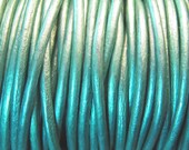 3.5 yards 1.5mm Leather Cord USA cord, Metallic truly teal blue green