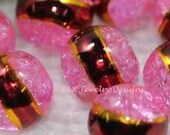 12pcs Gold Plated Pink Crackle Art Crystal Glass Bead 10mm