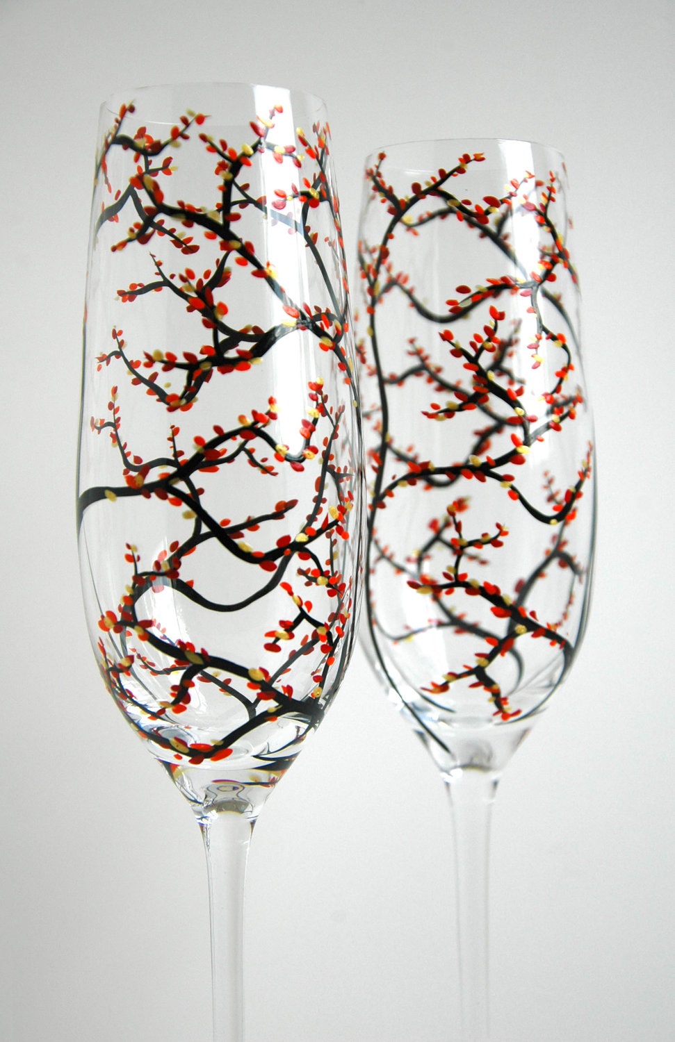 Fall Wedding Champagne Flutes--Set of 2 Personalized Champagne Flutes