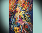 The Love Story: canvas print based on Jewish art painting with kabbalah symbols from Israeli artist. Best gift from Jerusalem
