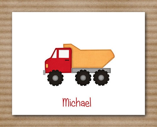Truck Note Cards / Notecards / Dump Truck / Personalized (set of 8)