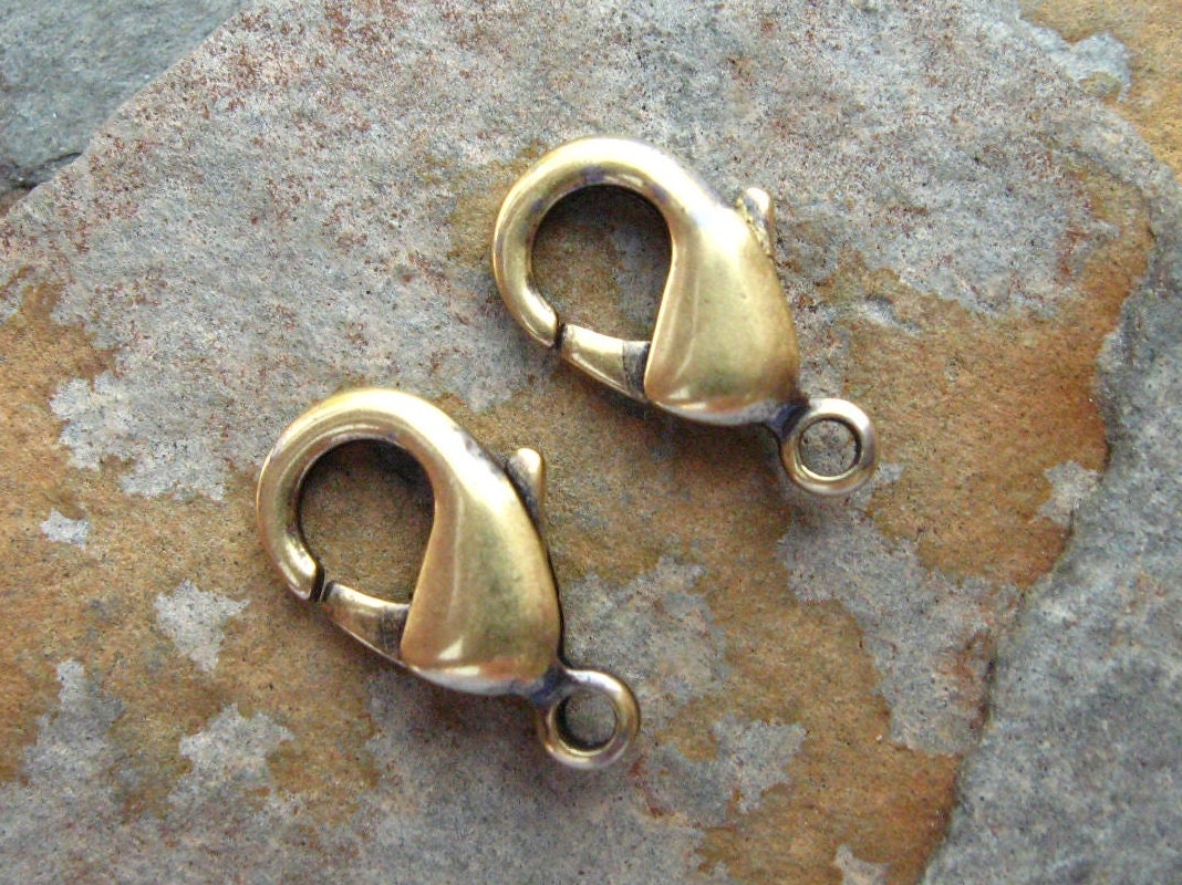 4 Trinity Brass Lobster Clasp 15mm Antique Gold Patina LOW SHIPPING