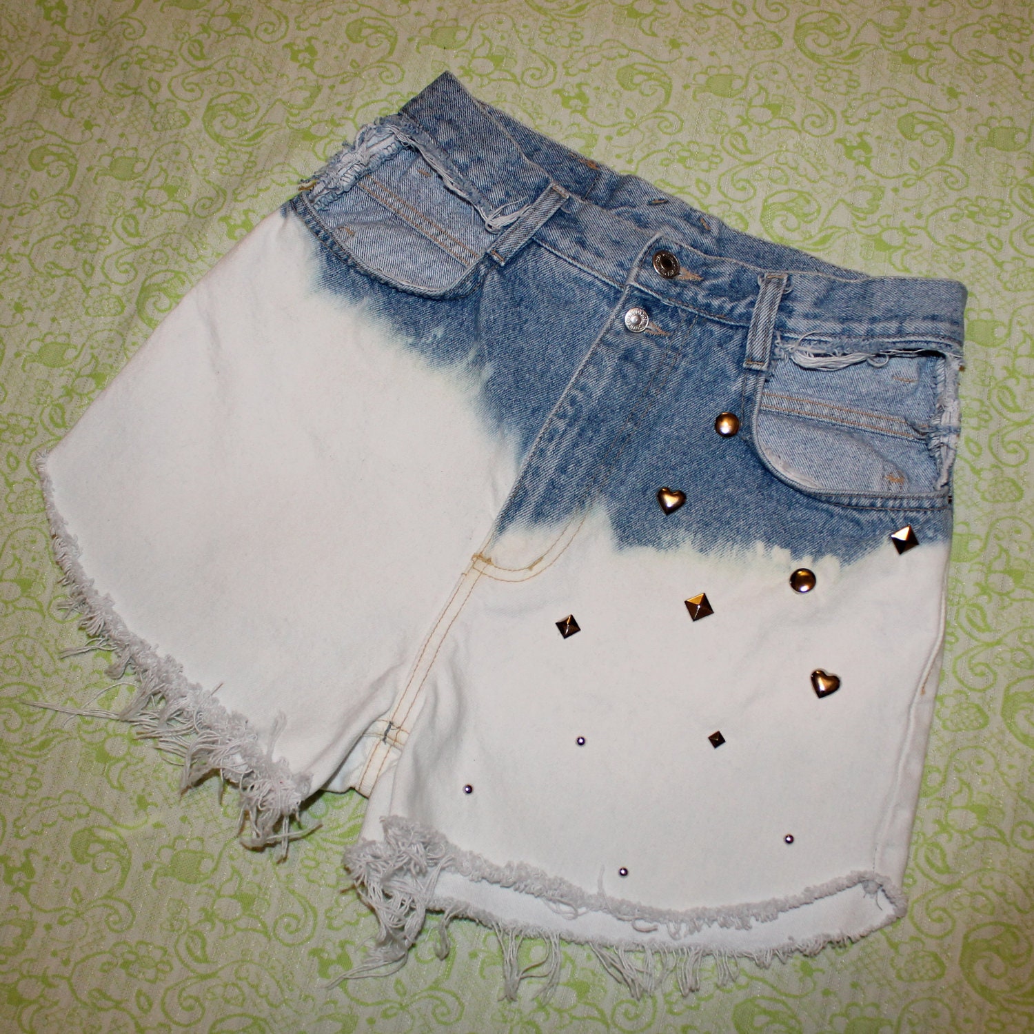 light blue and white ombre cut out shorts