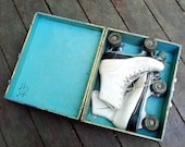 Vintage Roller Skates Roller Derby White Skates with Metal Case
