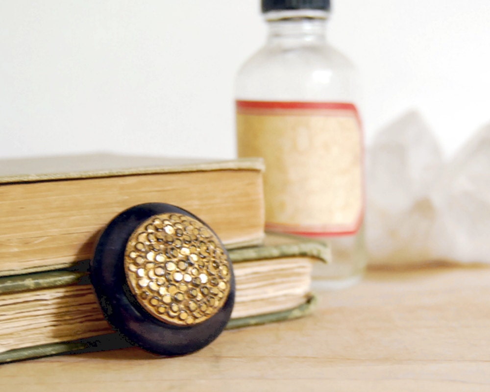 Vintage Button Brooch Alchemy Gold Glass Antique Button Jewelry