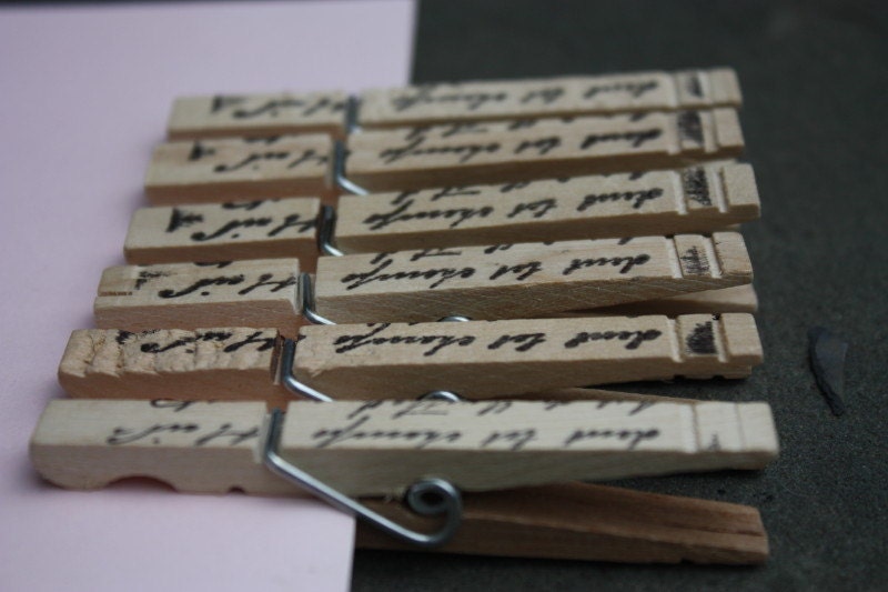 Set of 6 Shabby Cottage Chic French Script ClothesPin Clips