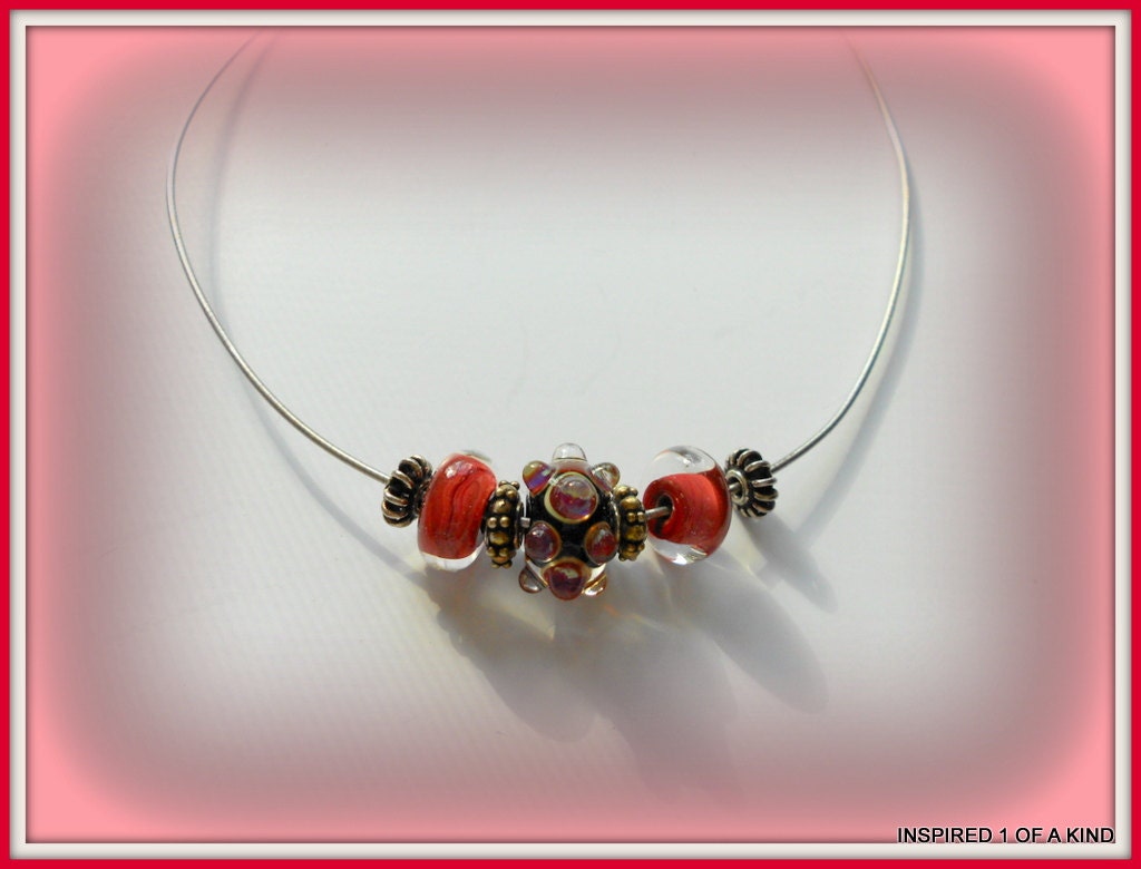 Red Lampwork and silver necklace