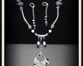 Silver and Sardonyx Black Onyx necklace Earring set