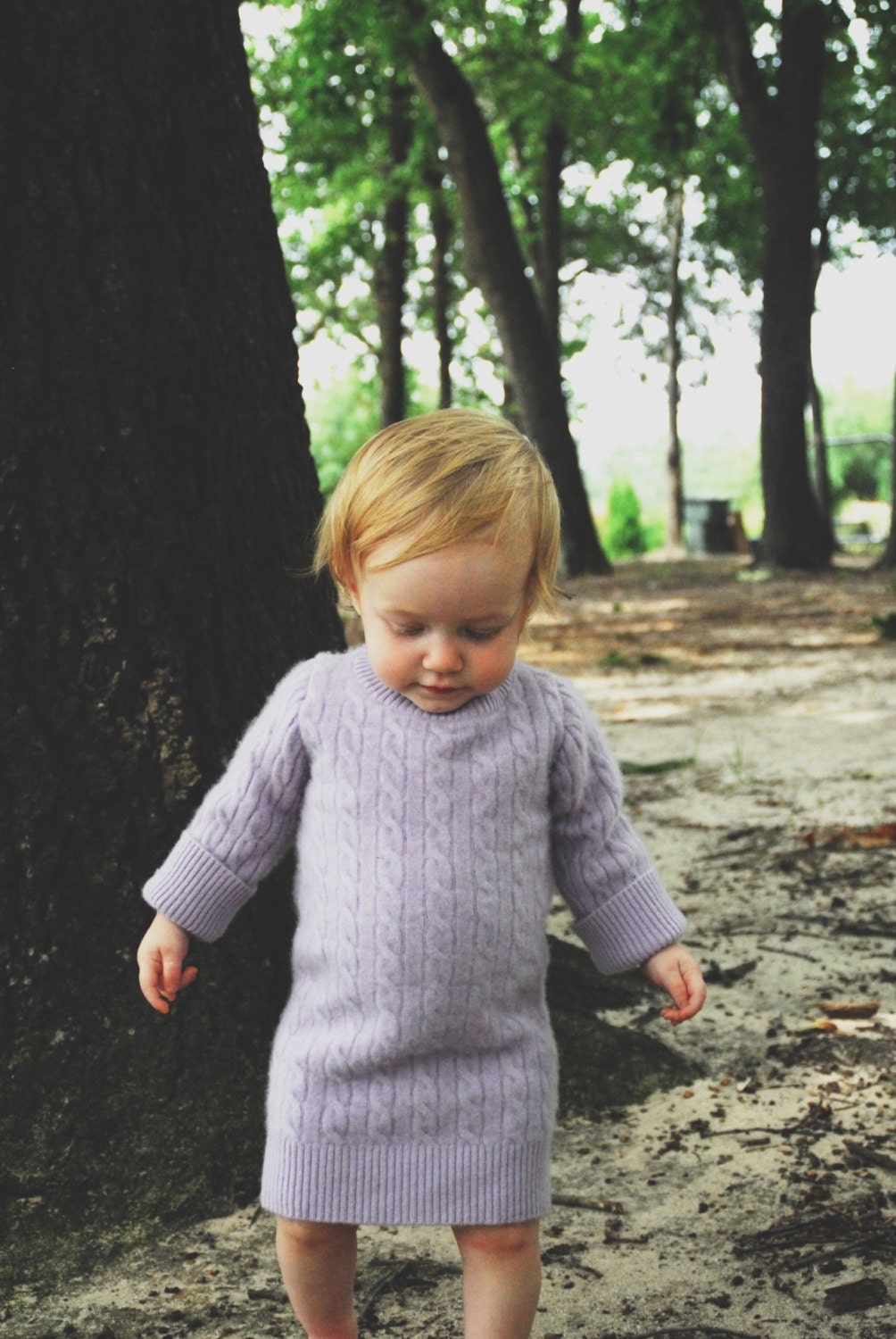 Cashmere sweater dress, lavender cable knit